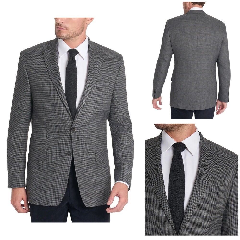 Ralph Lauren Houndstooth Flex Classic Fit Blazer Sport Coat Jacket Gray 40L